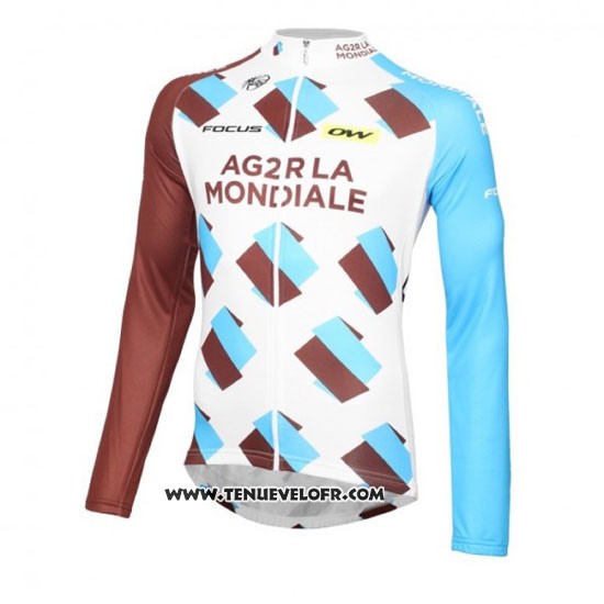 2016 Maillot Ciclismo Ag2r La Mondiale Blanc et Marron Manches Longues et Cuissard